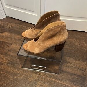 Lucky Brand Joal Leather Open Toe Stacked Heel Bootie Size 8 1/2 M Color…